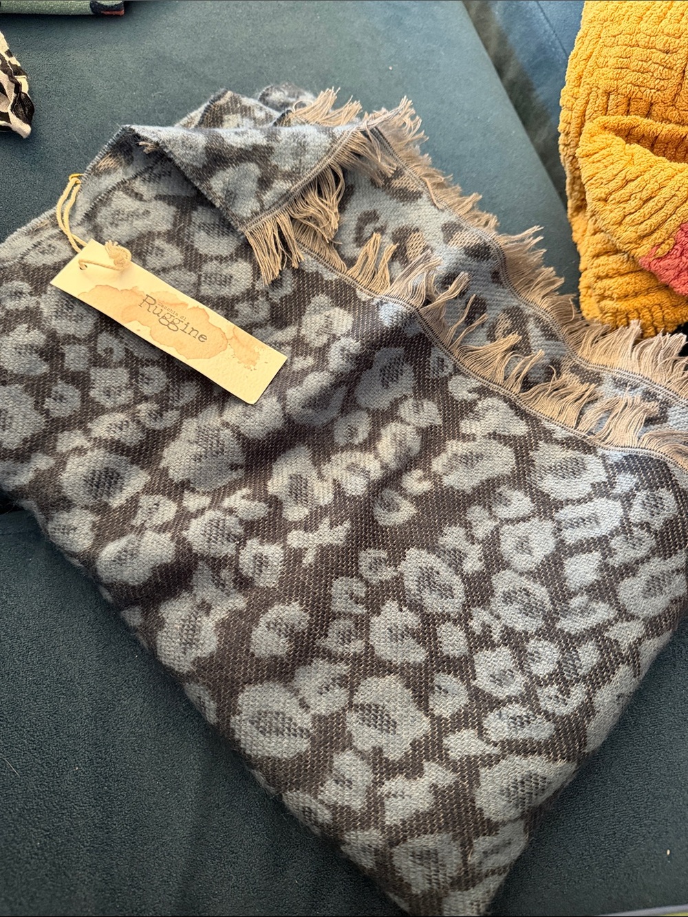 Ruggine cheetah Pattern Fringe Scarf - Blue & Grey